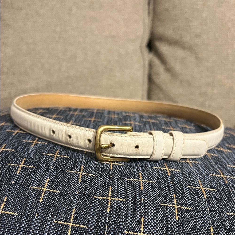 White Leather Belt with Gold Buckle